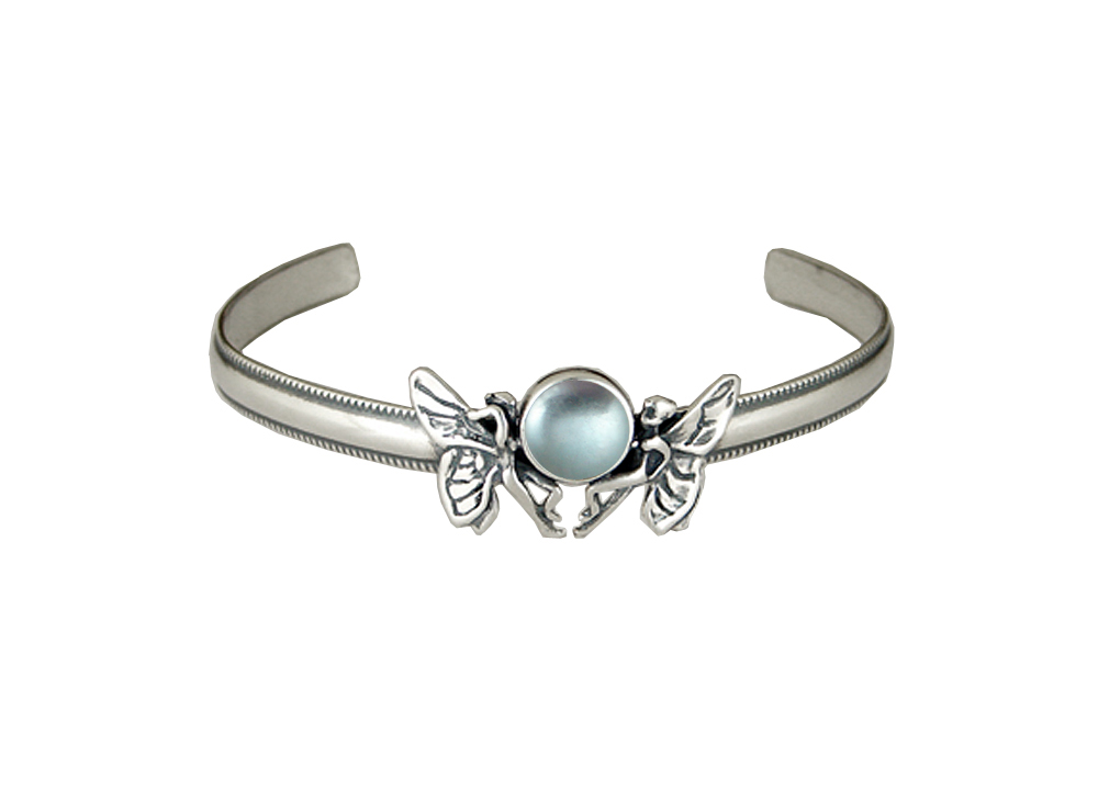 Sterling Silver Double Fairy Cuff Bracelet With Blue Topaz